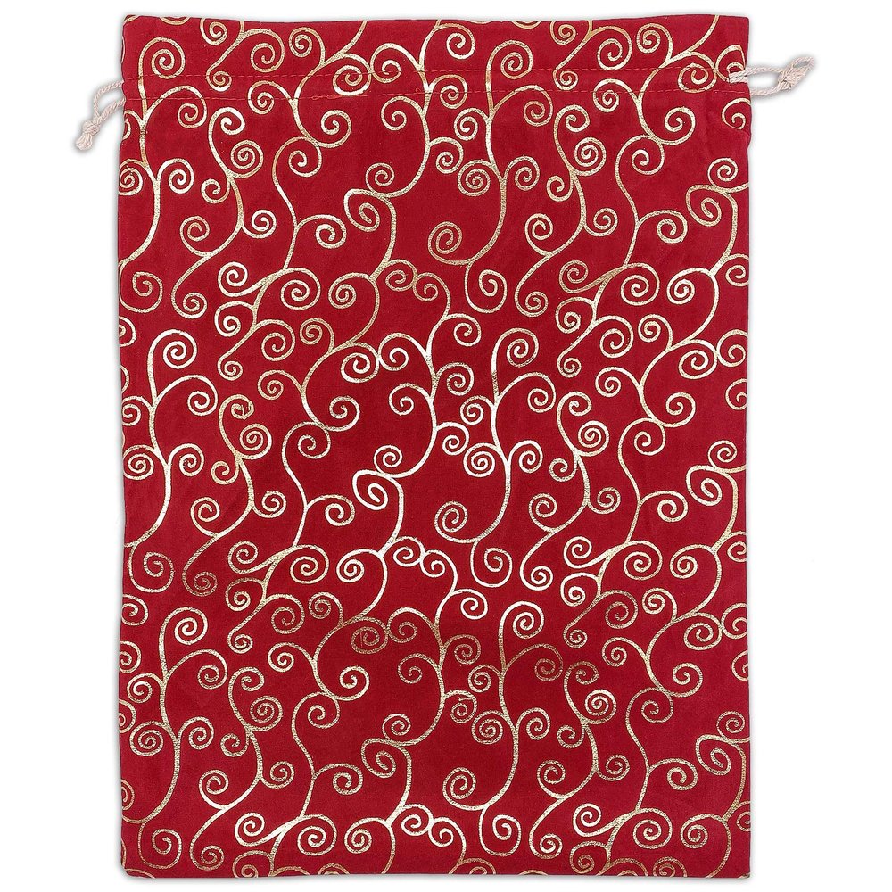 12-Pack Red Velvet Christmas Gift Bags w/Drawstring - XXLarge (Gold Swirls 12x16) - garment pouches for Party Favor, Goodie by The Display Guys
