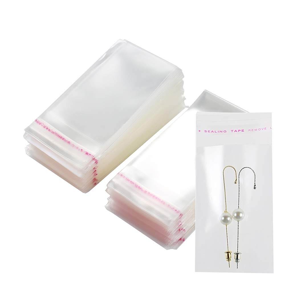 600 Pack 2" x 3" Small Thick Clear Resealable Cello Cellophane Self Adhesive Seal Bags Heavy Duty Self-Sealing OPP Poly Bag For Packing Jewelry Earrings Ring Beads Gifts