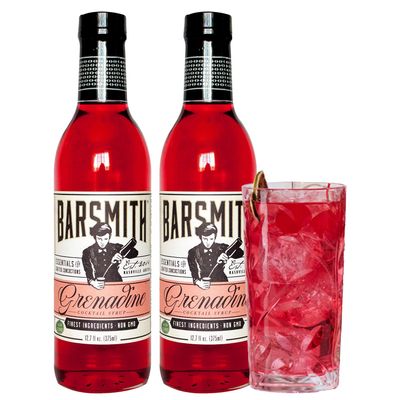 Barsmith Bar Essentials Grenadine Syrup - Sweet Cherry and Pomegranate Notes - No Artificial Flavors & Non-GMO Cocktail Mixer - Ideal for Shirley Temple, Mocktails and Cocktails - 12.7oz (Pack of 2)