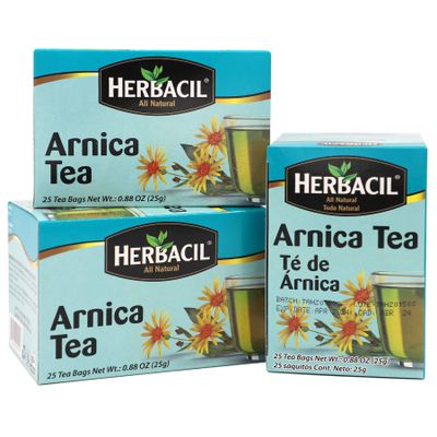 Herbacil Arnica Herbal Tea Caffeine-Free Natural Remedy, 25 Tea Bags per Box, 3-Pack (75 Total), 0.88 oz Each