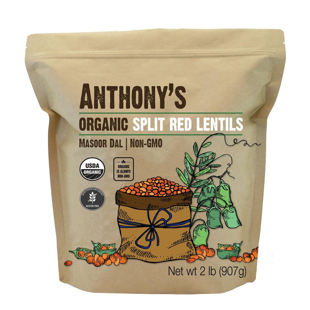 Anthony's Organic Split Red Lentils, 2 lb, Masoor Dal, Gluten Free, Non GMO, Vegan