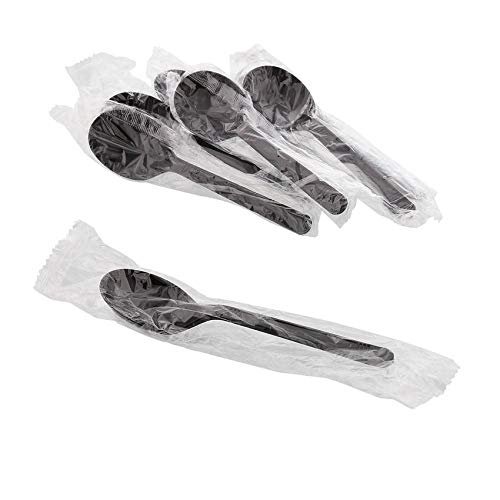 Individually Wrapped Heavy Weight Black Plastic Soup Spoon (PP) (100)