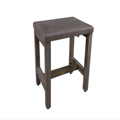 CoastalVogue 18 Inch Gray Waterproof Teak Wood Shower Bench Stool Seat Chair for Inside Shower Provides Safety, Storage, and Organization for Bathroom Accessories