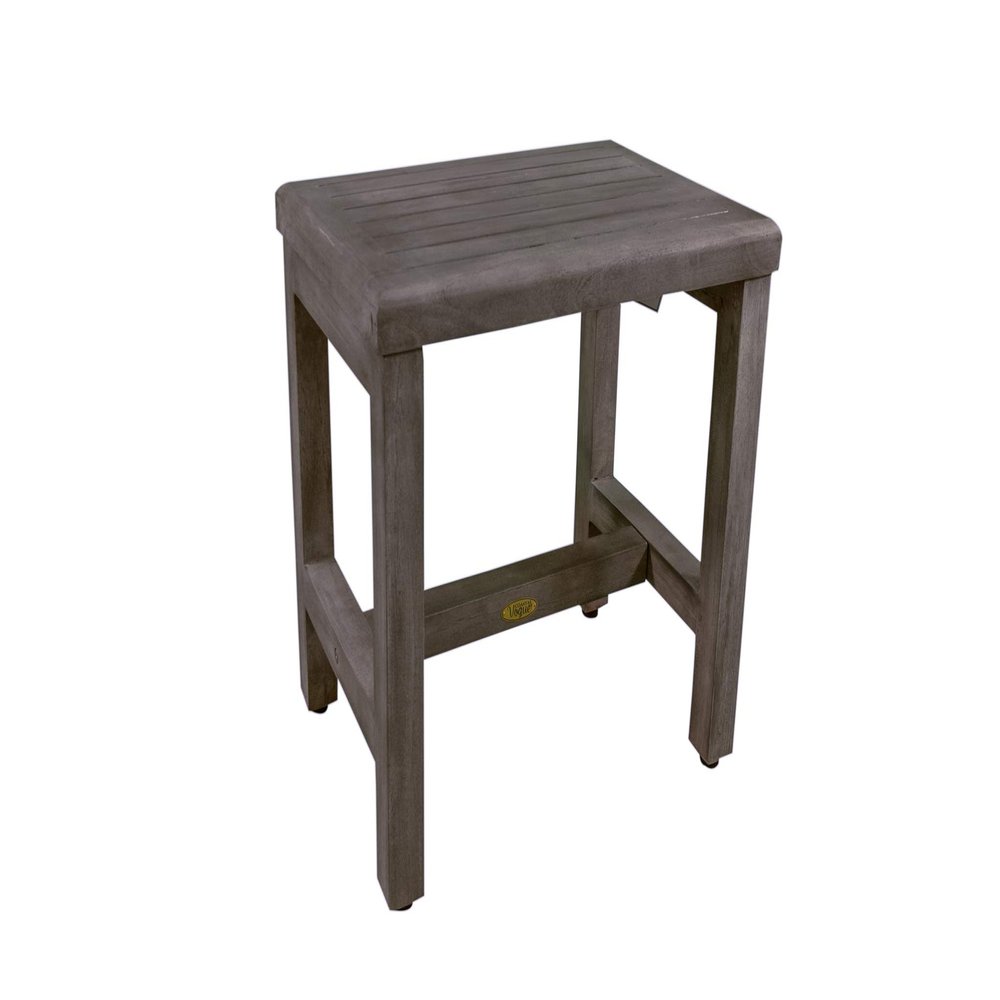 CoastalVogue 18 Inch Gray Waterproof Teak Wood Shower Bench Stool Seat Chair for Inside Shower Provides Safety, Storage, and Organization for Bathroom Accessories
