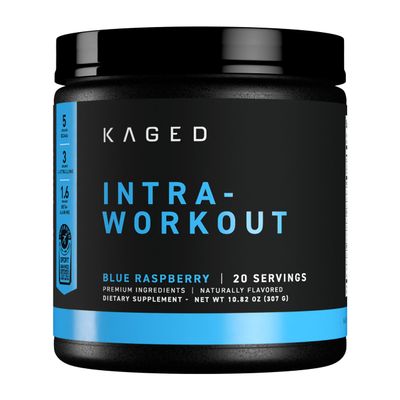 Kaged Intra-Workout Powder In-Kaged BCAAs, L-Citrulline & Beta-Alanine for Endurance 124mg Organic PurCaf Caffeine Coconut Water Powder 20 Servings Blue Raspberry