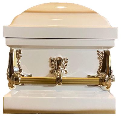 Beautiful White/Gold Casket Gold Hardware White Interior