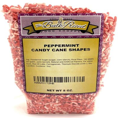 Peppermint Candy Cane Shapes, Bulk Size (8 oz. Resealable Zip Lock Stand Up Bag)
