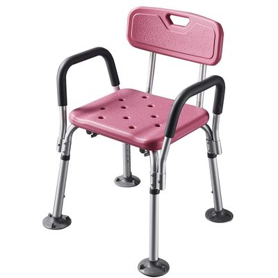 RTY-BY Shower Chairs Bathroom Stools for The Elderly or Disabled with Armrest and Back | Shower Seat Adjustable Height | Bariatric Rated Bath Bench, Plastic Seat, Pink