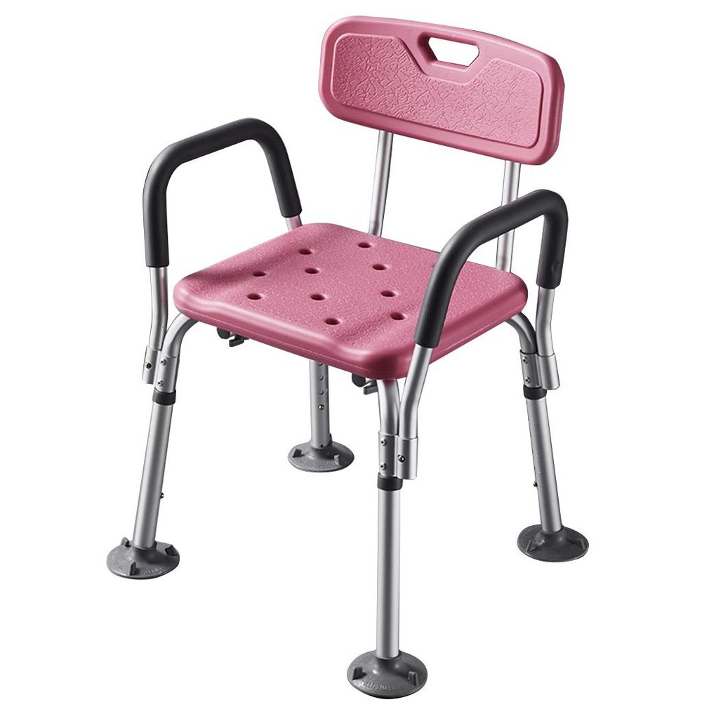 RTY-BY Shower Chairs Bathroom Stools for The Elderly or Disabled with Armrest and Back | Shower Seat Adjustable Height | Bariatric Rated Bath Bench, Plastic Seat, Pink