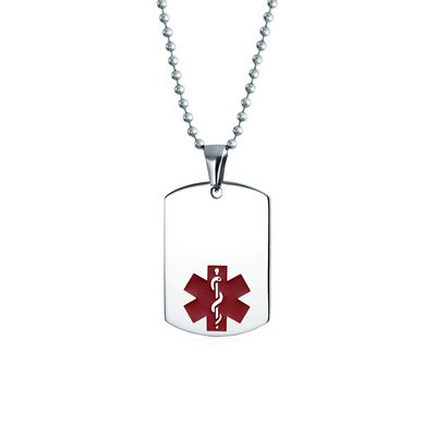 Bling Jewelry DNR-Do Not Resuscitate Medical Identification ID Dog Tag Pendant Necklace For Men Steel Small Custom Engraved