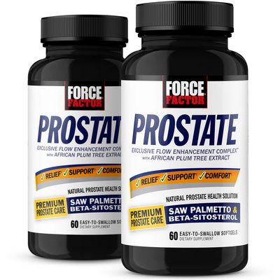 Force Factor Prostate, Saw Palmetto and Beta Sitosterol Supplement for Men, Prostate Health Support, Size Support, Urinary Relief, Bladder Control, Reduce Nighttime Urination, 60 Count (Pack of 2)