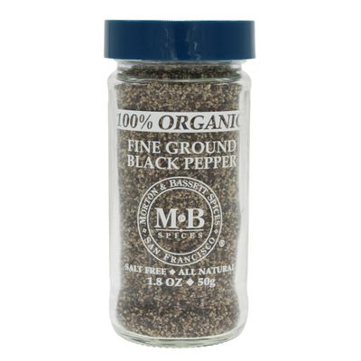 Morton & Bassett 100% Organic Fine Ground Black Pepper | Smooth, Bold Spice for Everyday Cooking | Gluten Free, Salt Free, Non-GMO | 1.8 oz Jar