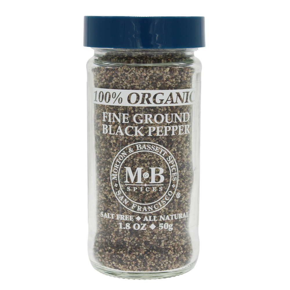Morton & Bassett 100% Organic Fine Ground Black Pepper | Smooth, Bold Spice for Everyday Cooking | Gluten Free, Salt Free, Non-GMO | 1.8 oz Jar