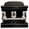Beautiful Black/Silver Pinstripe 20ga Gasket Casket Silver Hardware White Interior view 1