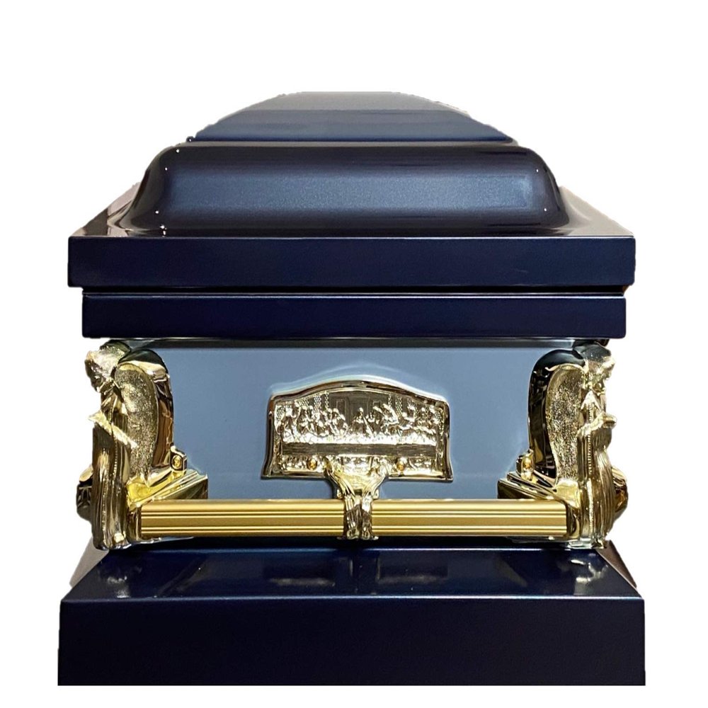 Beautiful Two Toned Blue Casket/Gold Hardware/White Interior