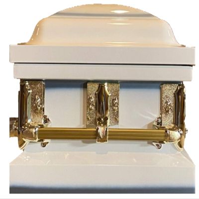 Beautiful White/Blue Casket with Gold Hardware