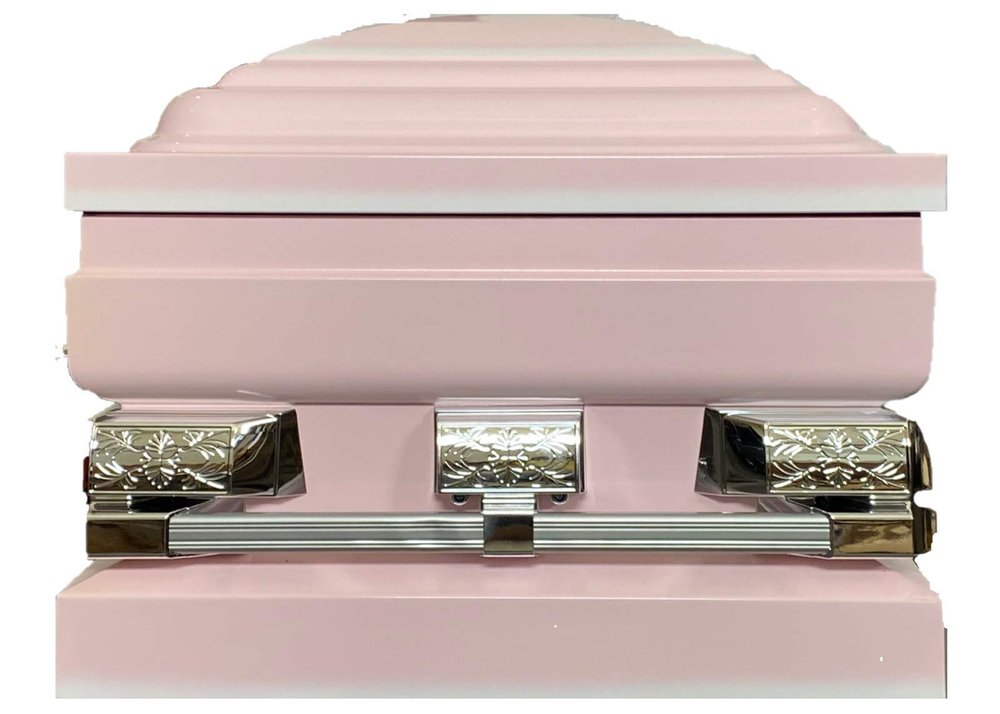 Oversized 29IN Pink/White Casket Silver Hardware White Interior