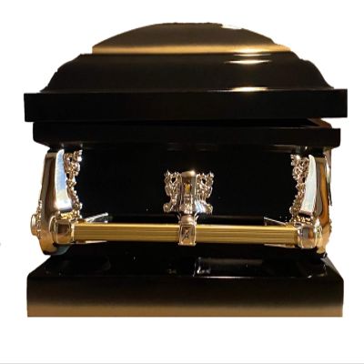 Beautiful Black/Gold Casket Gold Hardware White Interior
