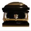 Beautiful Black/Gold Casket Gold Hardware White Interior view 1