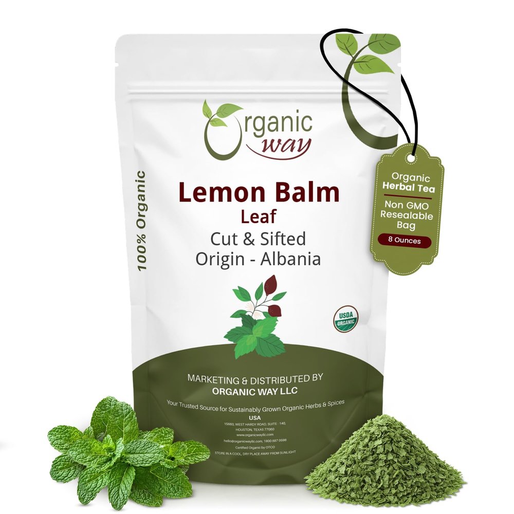 Organic Way Lemon Balm Leaf Cut & Sifted (Melissa officinalis) - Herbal Tea | Organic & Kosher Certified | Vegan | Raw, Non GMO & Gluten Free | USDA Certified | Origin - Albania (8 Oz (Pack of 1))
