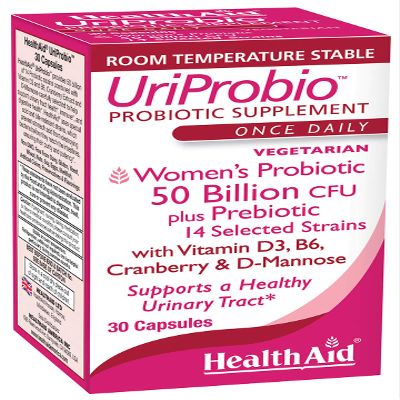HealthAid UriProbio 50 Billion CFU Womens Probiotic with Prebiotic, Cranberry, D-Mannose, Vitamin D & B | Supports Urinary Tract & Digestive Wellness, Acid & Bile Resistant, Vegan