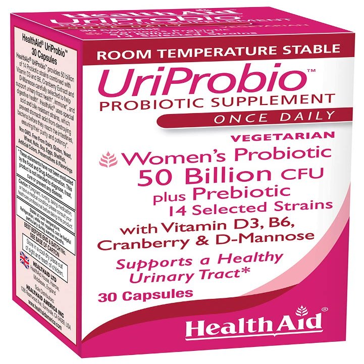 HealthAid UriProbio 50 Billion CFU Womens Probiotic with Prebiotic, Cranberry, D-Mannose, Vitamin D & B | Supports Urinary Tract & Digestive Wellness, Acid & Bile Resistant, Vegan