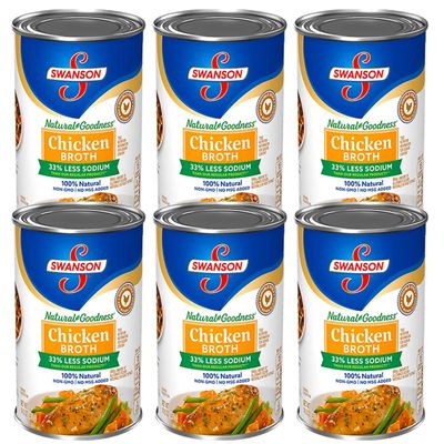 Swanson 33% Less Sodium 100% Natural Non-GMO/No MSG Chicken Broth Cans - 6 Pck (14.5 oz ea)