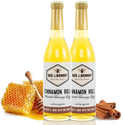Bee in Your Bonnet Premium Flavoring Syrup - Made with Real Honey & Natural Ingredients - Perfect for Coffee Flavoring, Cocktails & Drinks - Cinnamon Roll Flavoring - 2 x 12 Ounce Bottles