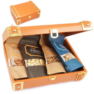 Jaiccha Ghasitaram Diwali Gift - Diwali Gift - Orange Trunk Box of Almonds,Cashews,Pistachio and Walnuts |Diwali,Holi,Rakhi,Valentine,Christmas,Birthday,Anniversary,Her,Him,Mothers Day,Fathers Day|
