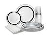 " OCCASIONS " 320pcs set (40 Guests)-Heavyweight Wedding Party Disposable Plastic Plate Set -40 x 10.5'' + 40 x 7.5'' +Silverware +Cups +linen like paper Napkins (Soleil White & Black) view 1