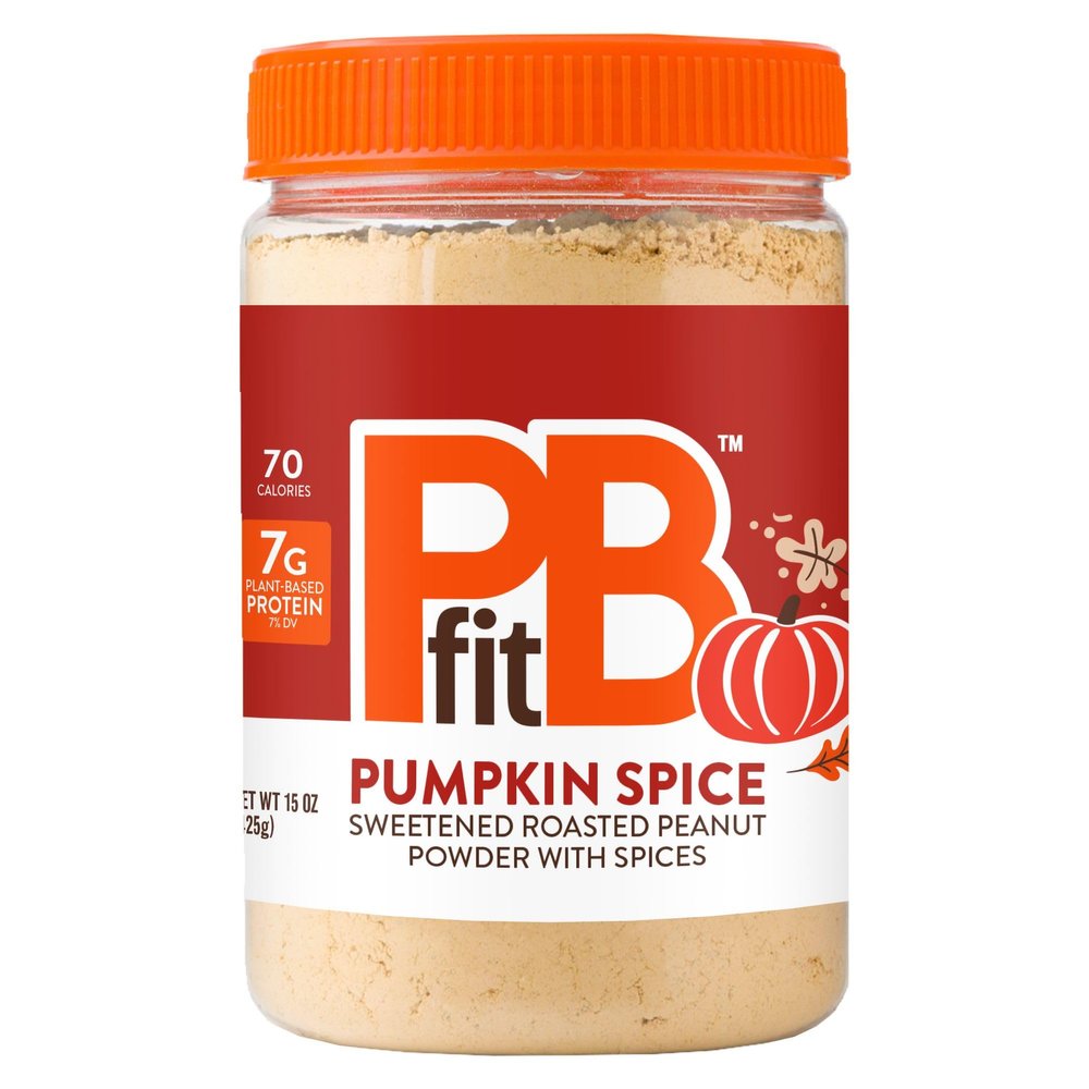 PBfit 15 Ounce Pumpkin Spice Peanut Butter Powder, Powdered Peanut Butter Spread From Real Roasted Peanuts, 7g of Protein 7% DV, Gluten-Free, 70 calories, 90% less fat (Pack of 1)