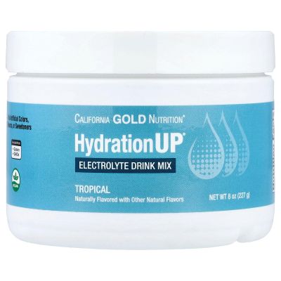 California Gold Nutrition Beverages, HydrationUP, Electrolyte Drink Mix with Calcium, Potassium, Vitamin C, and Vitamin E, Tropical, 8 oz (227 g)