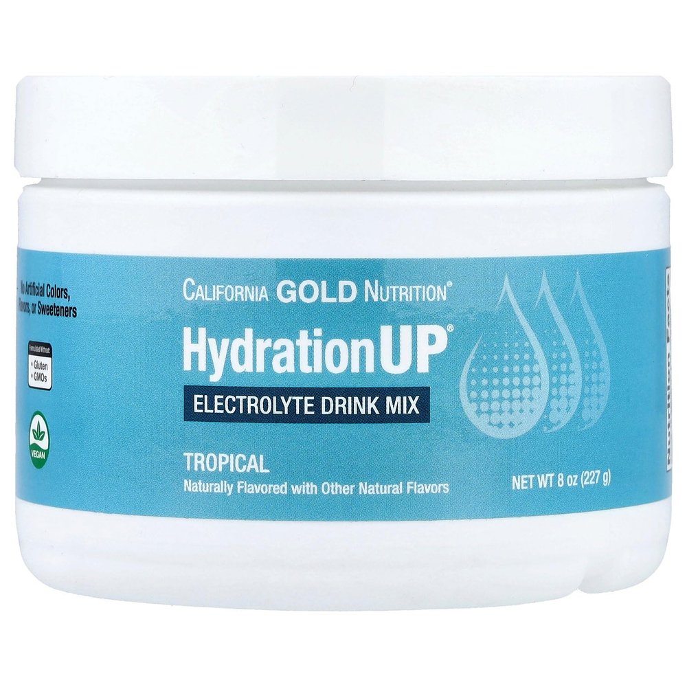 California Gold Nutrition Beverages, HydrationUP, Electrolyte Drink Mix with Calcium, Potassium, Vitamin C, and Vitamin E, Tropical, 8 oz (227 g)