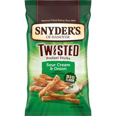 Snyder's of Hanover, Sour Cream & Onion Twisted Pretzel Sticks, 12 Oz Bag (Pack of 12)