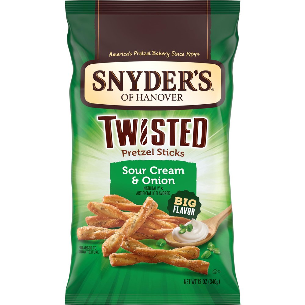 Snyder's of Hanover, Sour Cream & Onion Twisted Pretzel Sticks, 12 Oz Bag (Pack of 12)