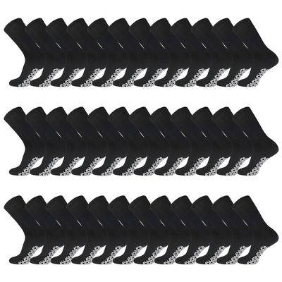 60 Pairs of Men's Extra Large Cotton Non-Skid Diabetic King Size Crew Socks, Non Binding Top Therapeutic Cotton Gripper Socks (Black, Shoe Size 12-14.5 US)