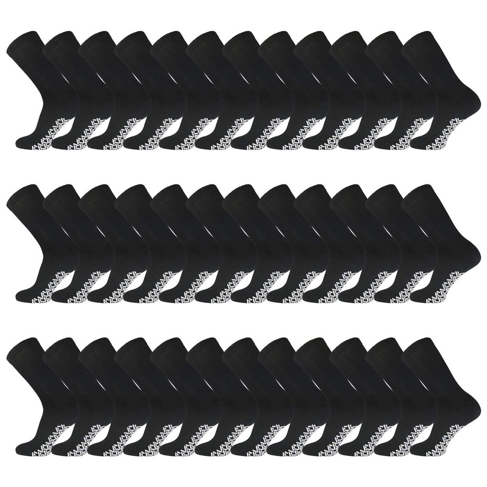 60 Pairs of Men's Extra Large Cotton Non-Skid Diabetic King Size Crew Socks, Non Binding Top Therapeutic Cotton Gripper Socks (Black, Shoe Size 12-14.5 US)