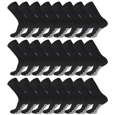 24 Pairs of Men's Cotton Non-Skid Diabetic Crew Socks, Non Binding Top Therapeutic Cotton Gripper Socks (Black, Shoe Size 8-11 US)