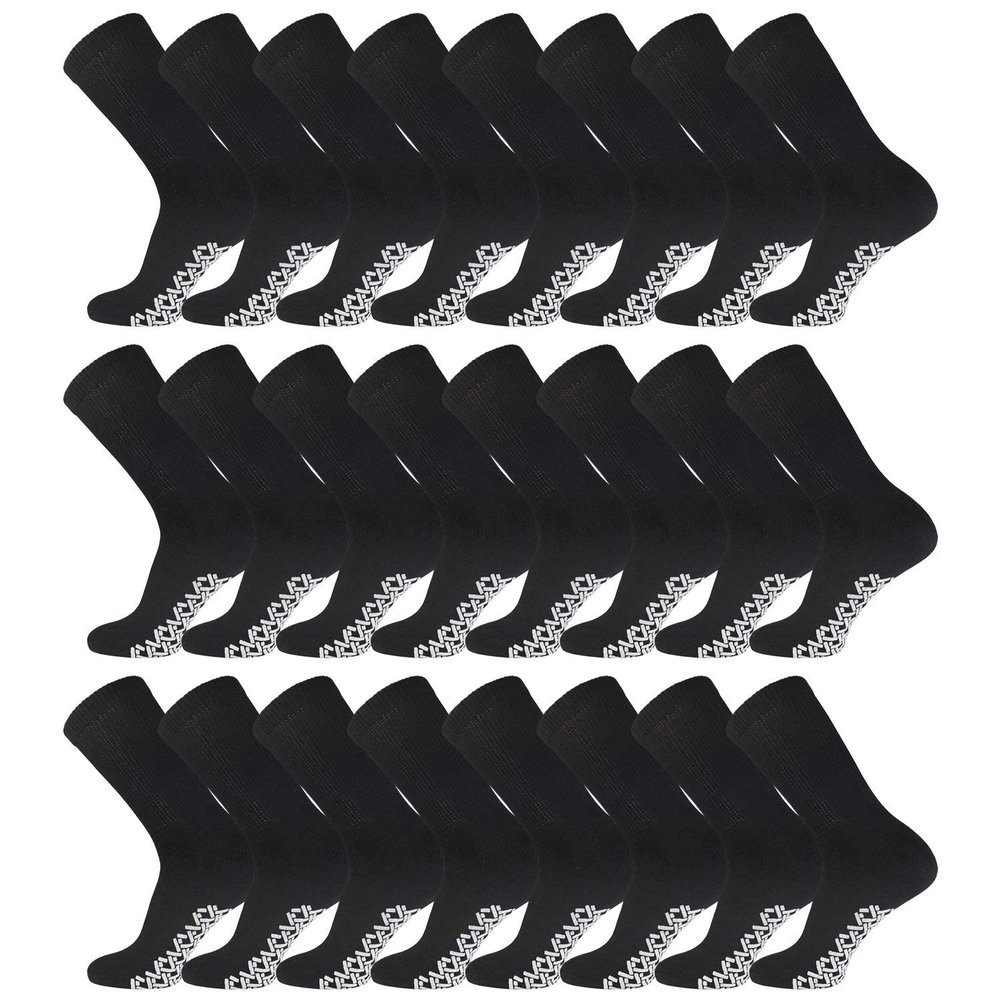24 Pairs of Men's Extra Large Cotton Non-Skid Diabetic King Size Crew Socks, Non Binding Top Therapeutic Cotton Gripper Socks (Black, Shoe Size 12-14.5 US)