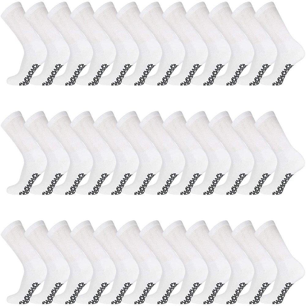 60 Pairs of Men's Cotton Non-Skid Diabetic Crew Socks, Non Binding Top Therapeutic Cotton Gripper Socks (White, Shoe Size 8-11 US)