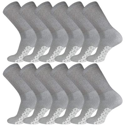 12 Pairs of Men's Cotton Non-Skid Diabetic Crew Socks, Non Binding Top Therapeutic Cotton Gripper Socks (Grey, Shoe Size 8-11 US)