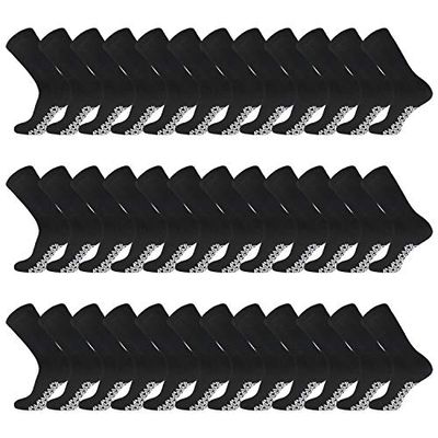 60 Pairs of Men's Cotton Non-Skid Diabetic Crew Socks, Non Binding Top Therapeutic Cotton Gripper Socks (Black, Shoe Size 8-11 US)