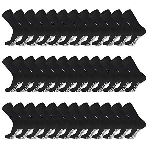 60 Pairs of Men's Cotton Non-Skid Diabetic Crew Socks, Non Binding Top Therapeutic Cotton Gripper Socks (Black, Shoe Size 8-11 US)