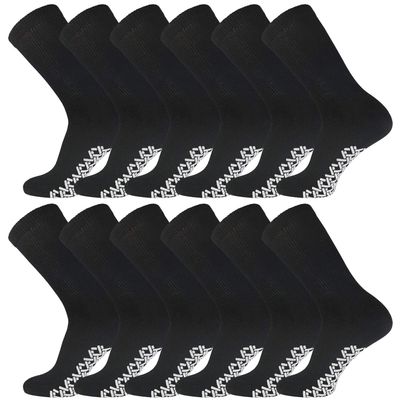 12 Pairs of Men's Extra Large Cotton Non-Skid Diabetic King Size Crew Socks, Non Binding Top Therapeutic Cotton Gripper Socks (Black, Shoe Size 12-14.5 US)