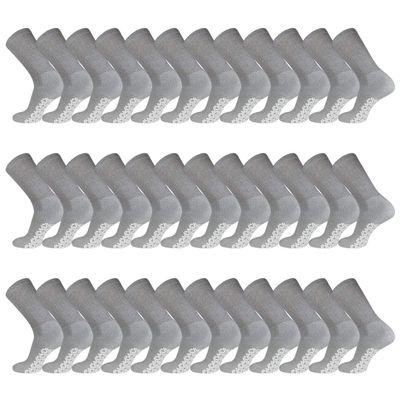 100 Pairs of Men's Cotton Non-Skid Diabetic Crew Socks, Non Binding Top Therapeutic Cotton Gripper Socks (Grey, Shoe Size 8-11 US)