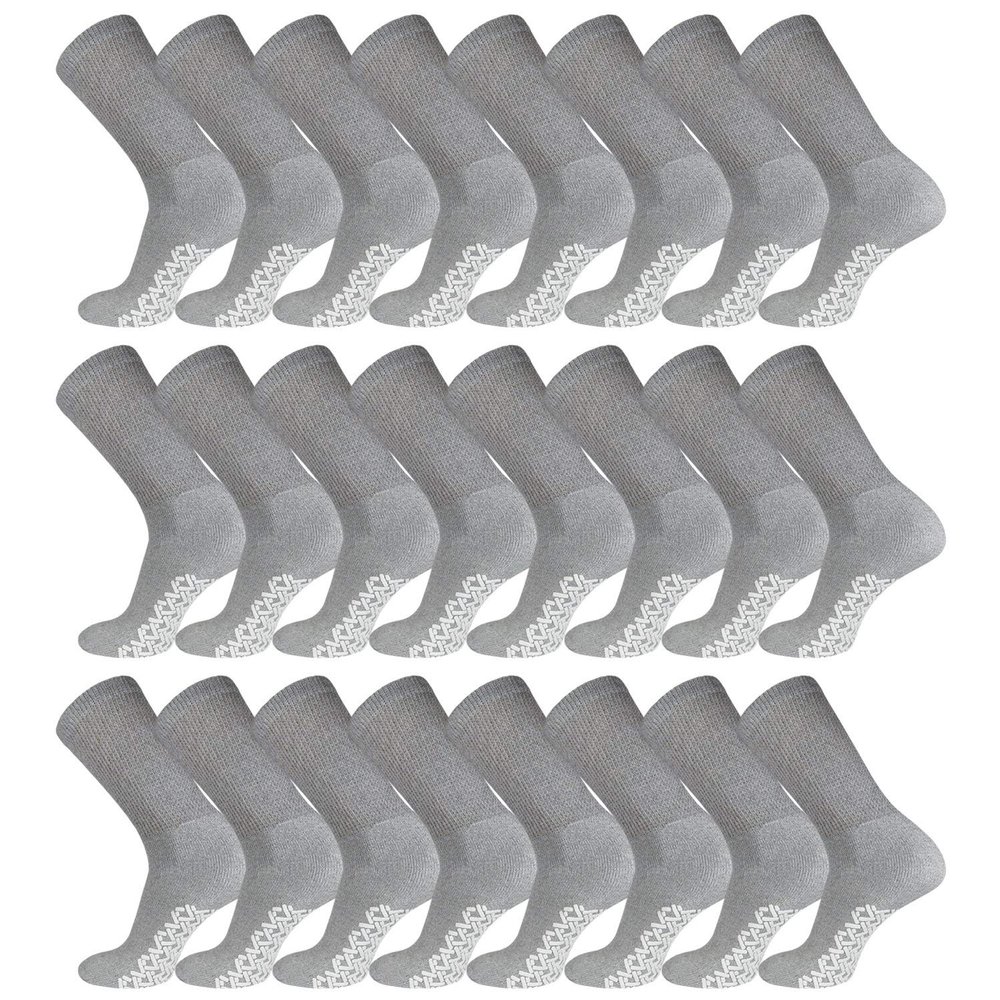 24 Pairs of Men's Extra Large Cotton Non-Skid Diabetic King Size Crew Socks, Non Binding Top Therapeutic Cotton Gripper Socks (Grey, Shoe Size 12-14.5 US)
