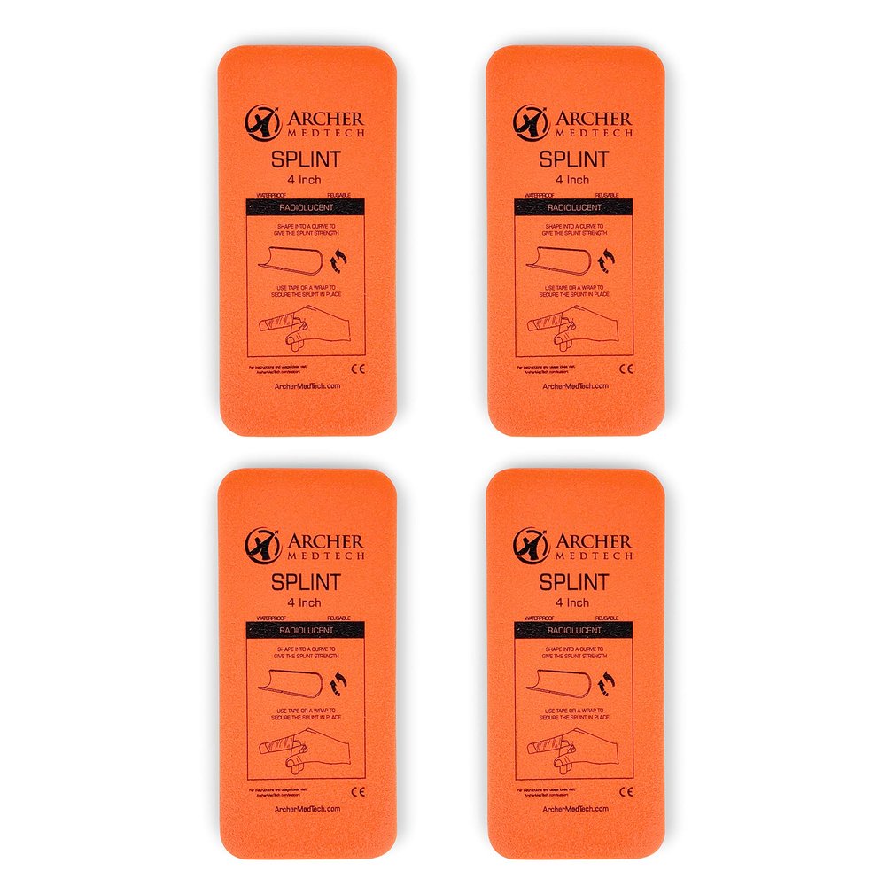 Archer MedTech Universal Finger Splint  2" x 4.5" Moldable Aluminum First Aid Splint for Injury Immobilization  Lightweight, Durable, Reusable, Compact Support  Pack of 4