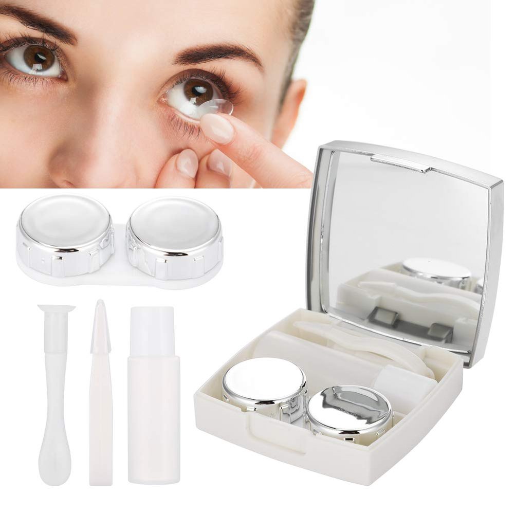 Mirror Lens Case 3Colors Mini Contact Lens Holder Contact Lens Box, Mini Contact Lens Box, for Store Contact Lens(White)