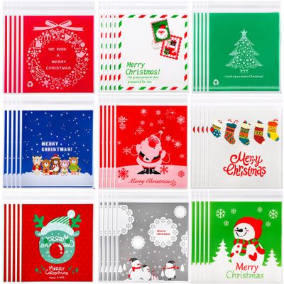 FEBSNOW 450 PCS Christmas Candy Bags Self-adhesive Candy Cellophane Bags Plastic Cookie Bags for Christmas Holiday Party Gift Decoration Supplies Favor (9 Patterns