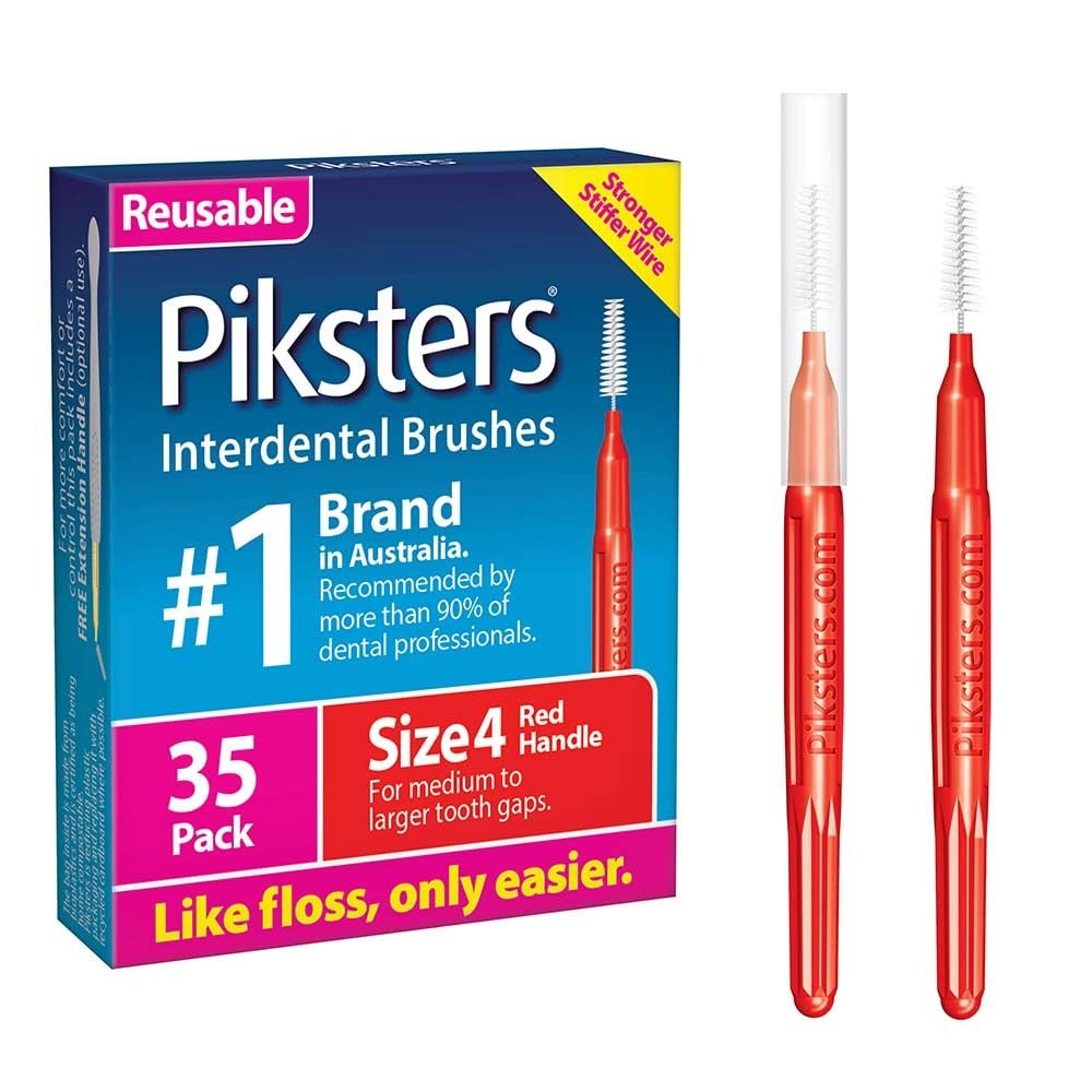 Piksters Interdental Brushes, 35 pk, Size 4, Interdental Tooth Brush for Medium Gaps, Gum Soft Bristles for Plaque Removal, Safe for Braces